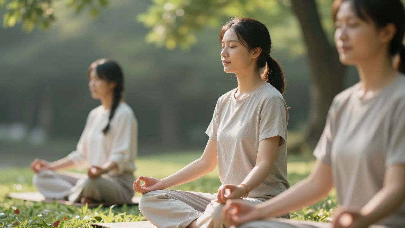 Pessoa meditando em paz com suplementos naturais.