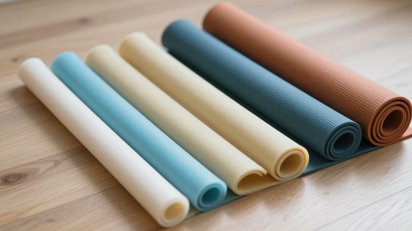 Close view of colorful lightweight yoga mats