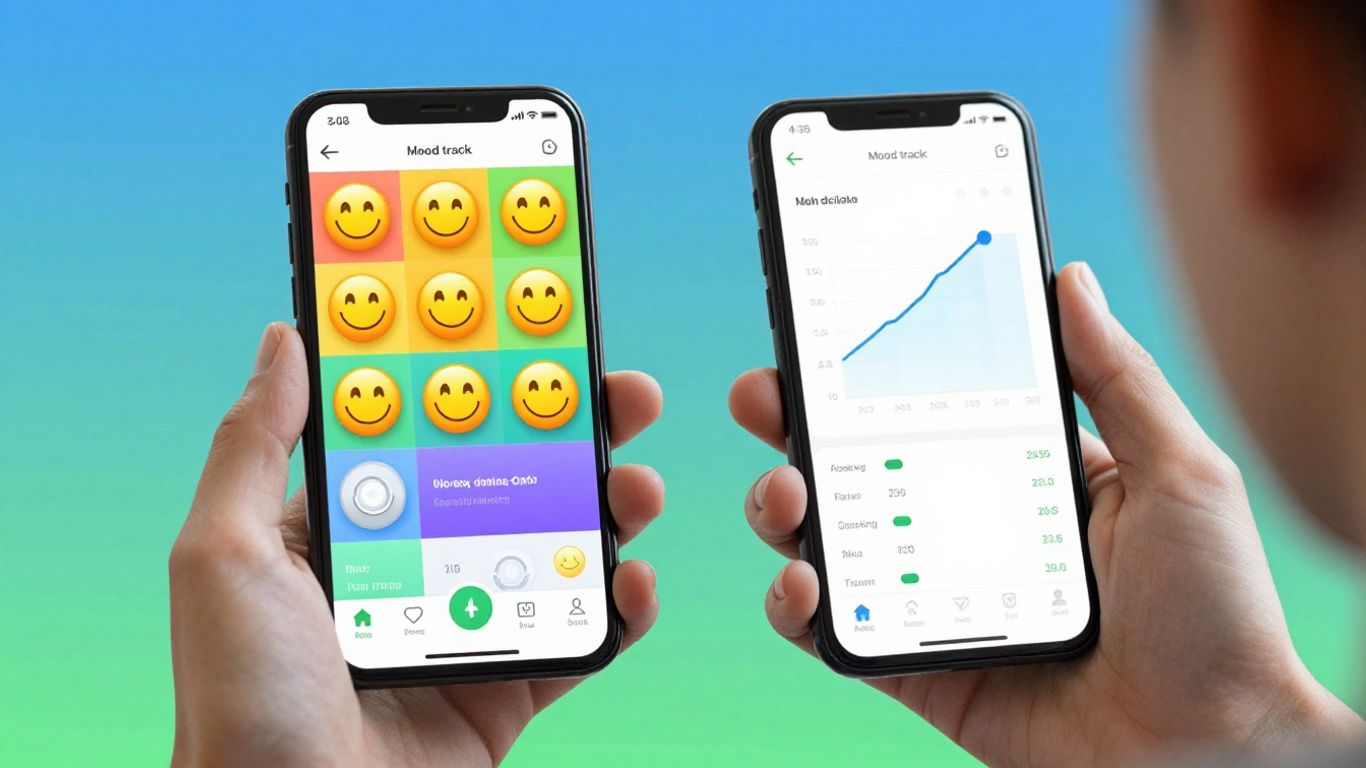 Mood tracking app comparison on a smartphone screen.