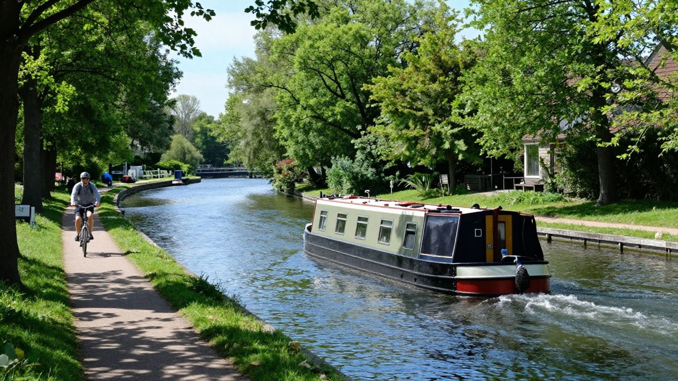 Canal du Midi with boat and cyclist