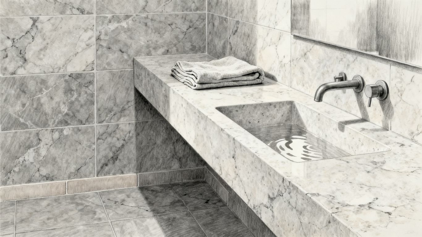 Tumbled gray marble bathroom detail
