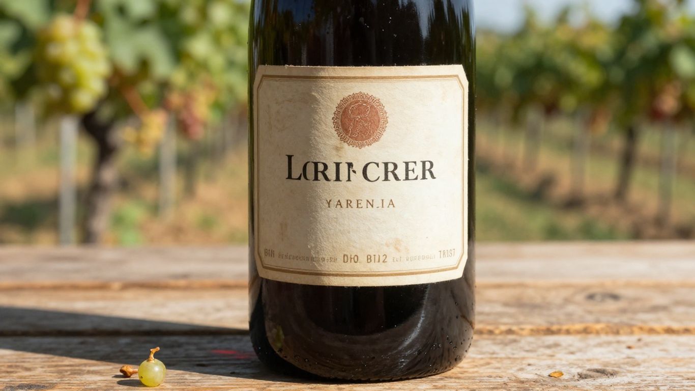 Bouteille de vin ancienne sur fond de vignoble