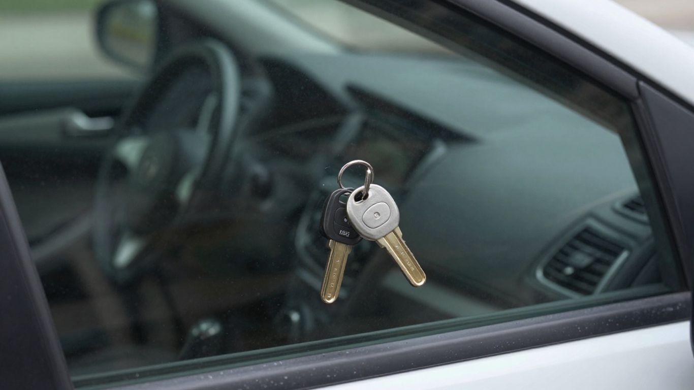 Keys locked inside a car.