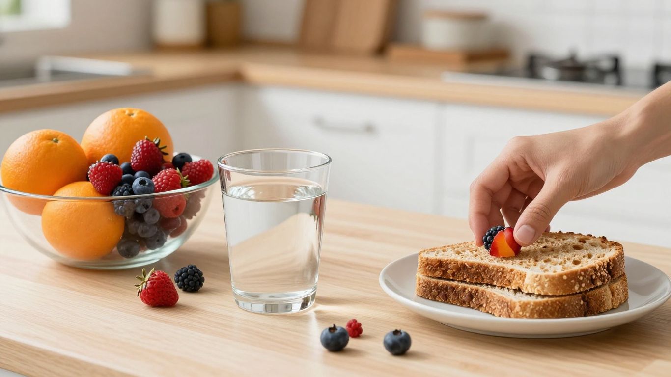 Healthy foods and a glass of water for recovery.