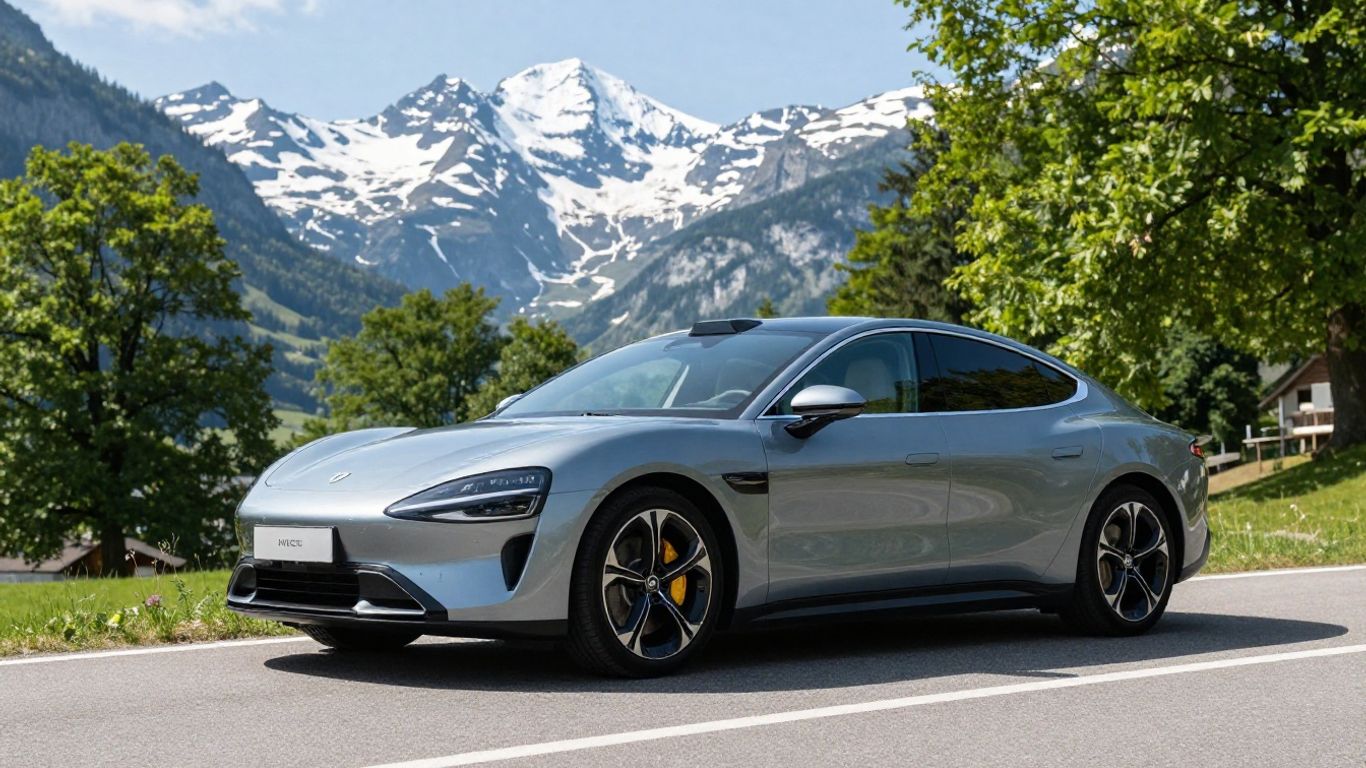 Hybridauto vor Schweizer Alpenkulisse