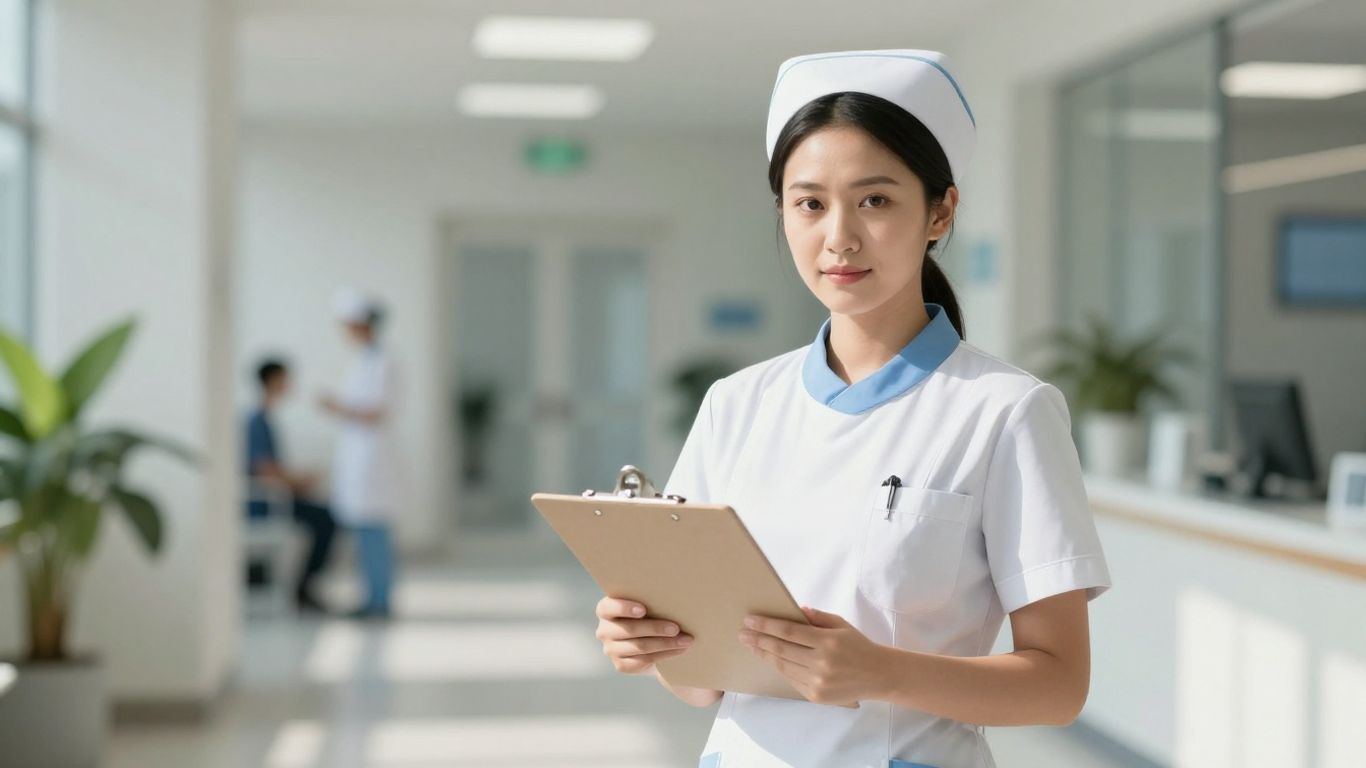 Nurse in uniform with clipboard in Australia