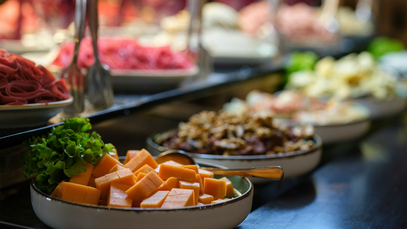 Interior view of a luxurious hotel breakfast restaurant
