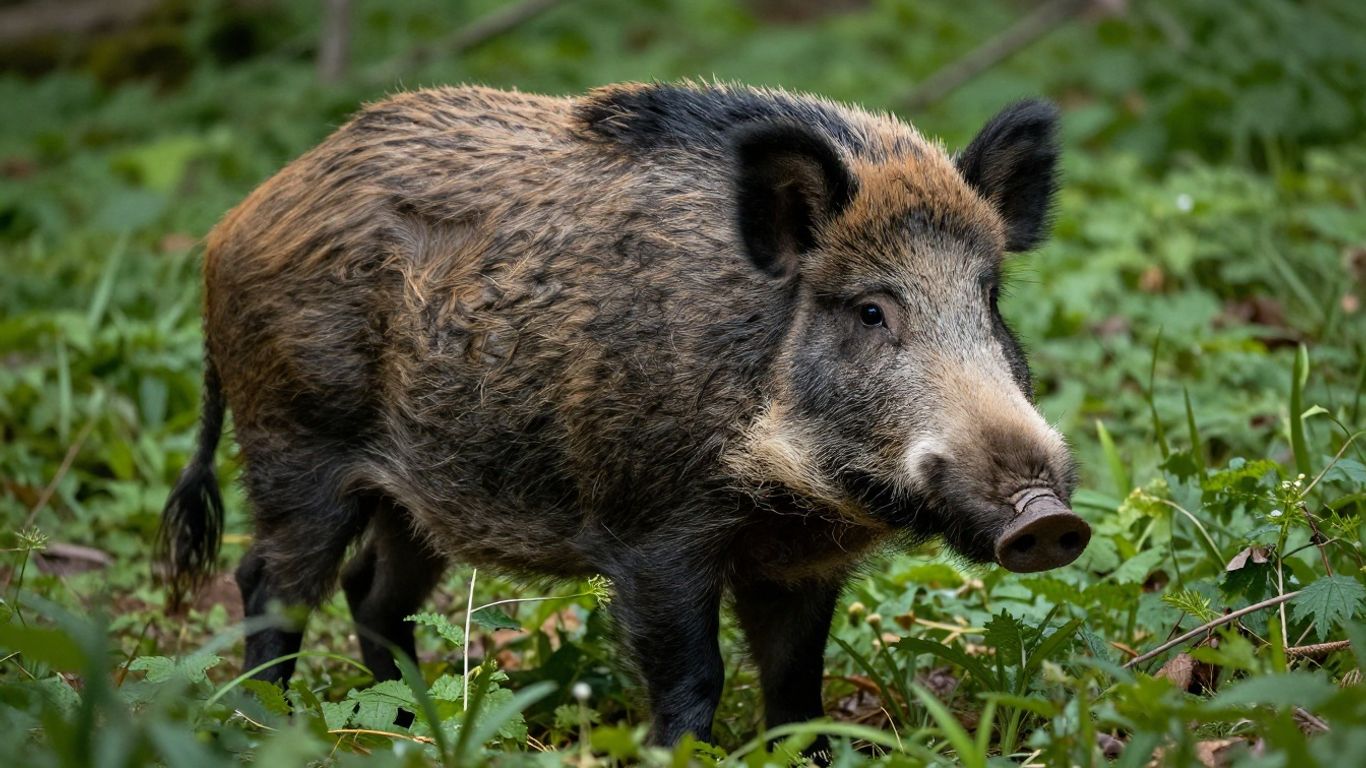 Fêmea de javali em seu habitat natural na floresta.