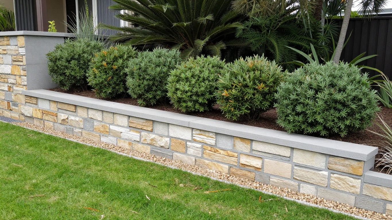 Stone and block retaining walls on a sloping garden