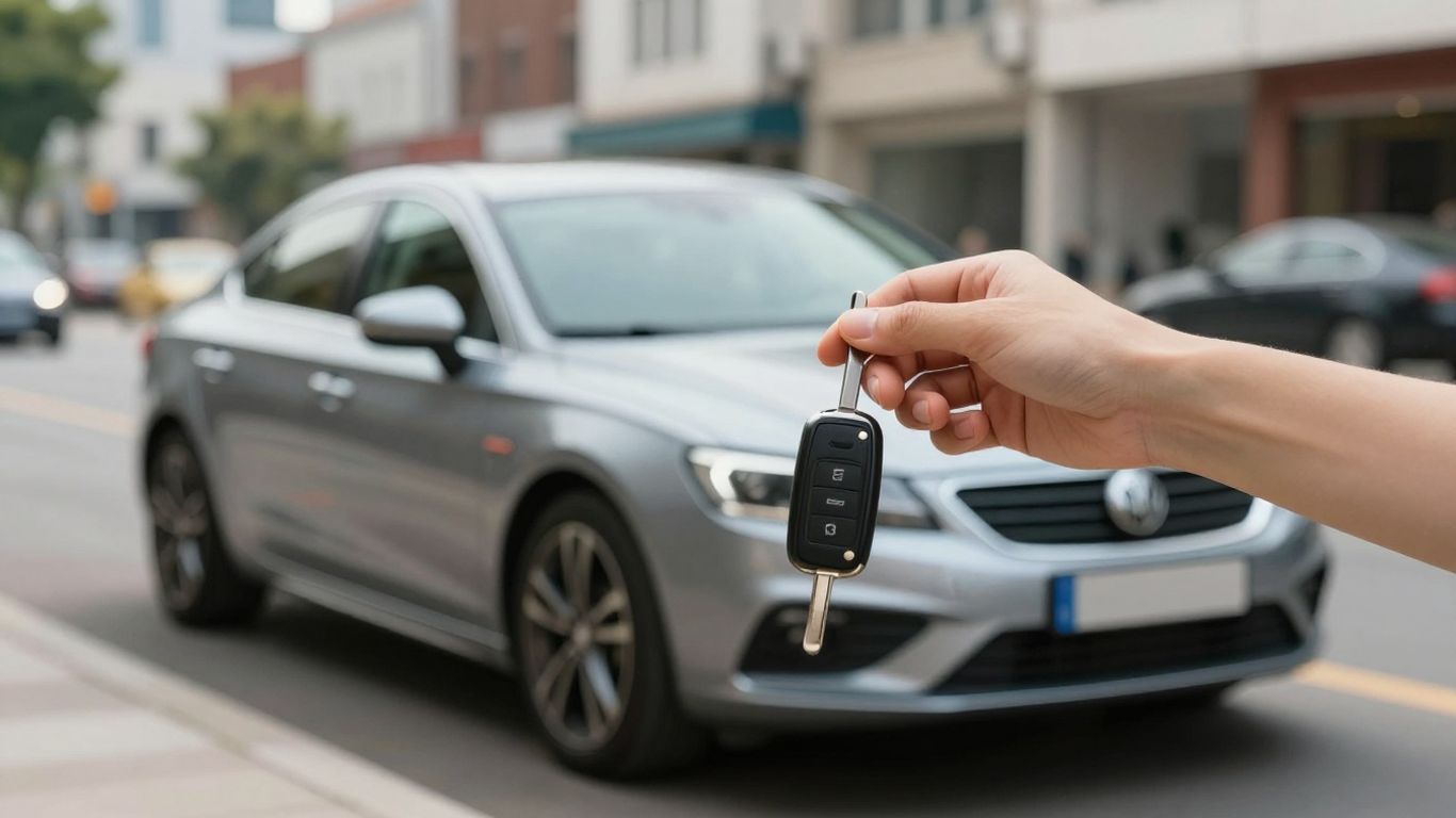 Shiny new car with keys, ready for a drive.