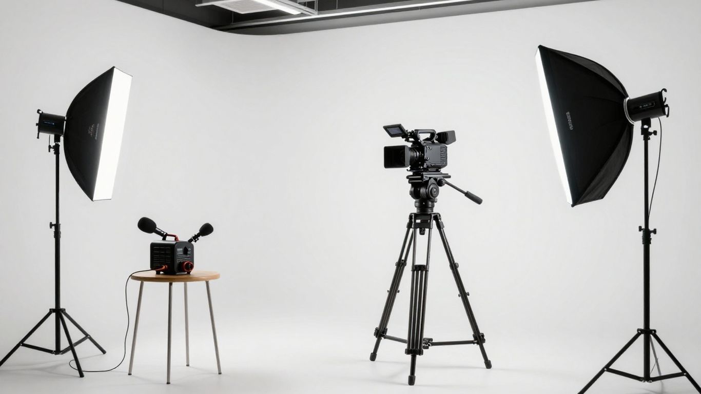 A diverse professional video studio setup