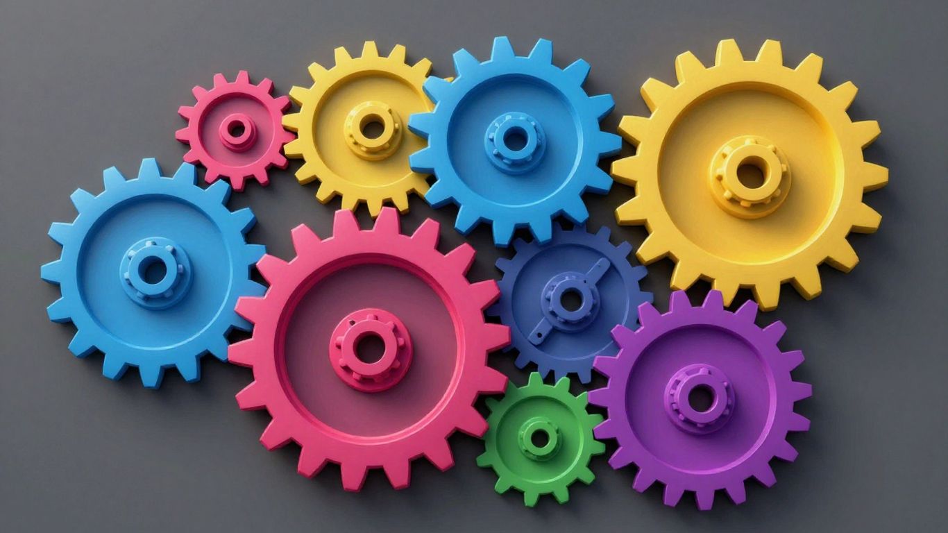 Interlocking gears symbolizing collaboration and synergy.
