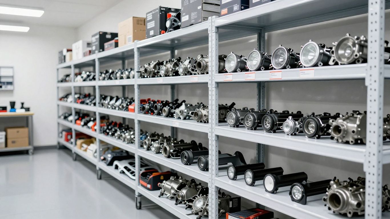 A clean organized space for sorted automotive components