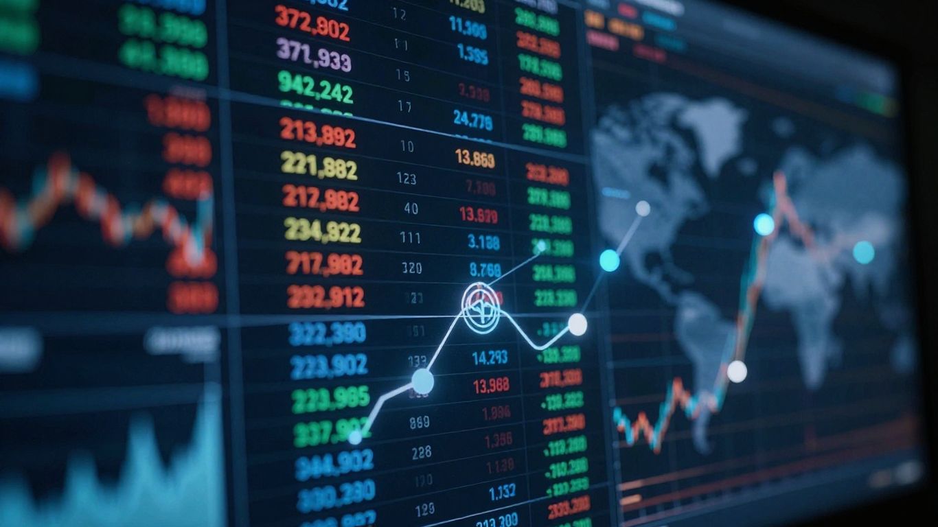 Real-time market data streams and financial symbols.