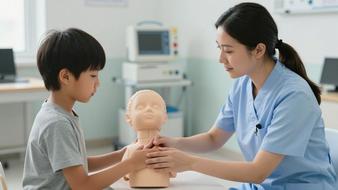 Nurse teaching student medical skills in a classroom.