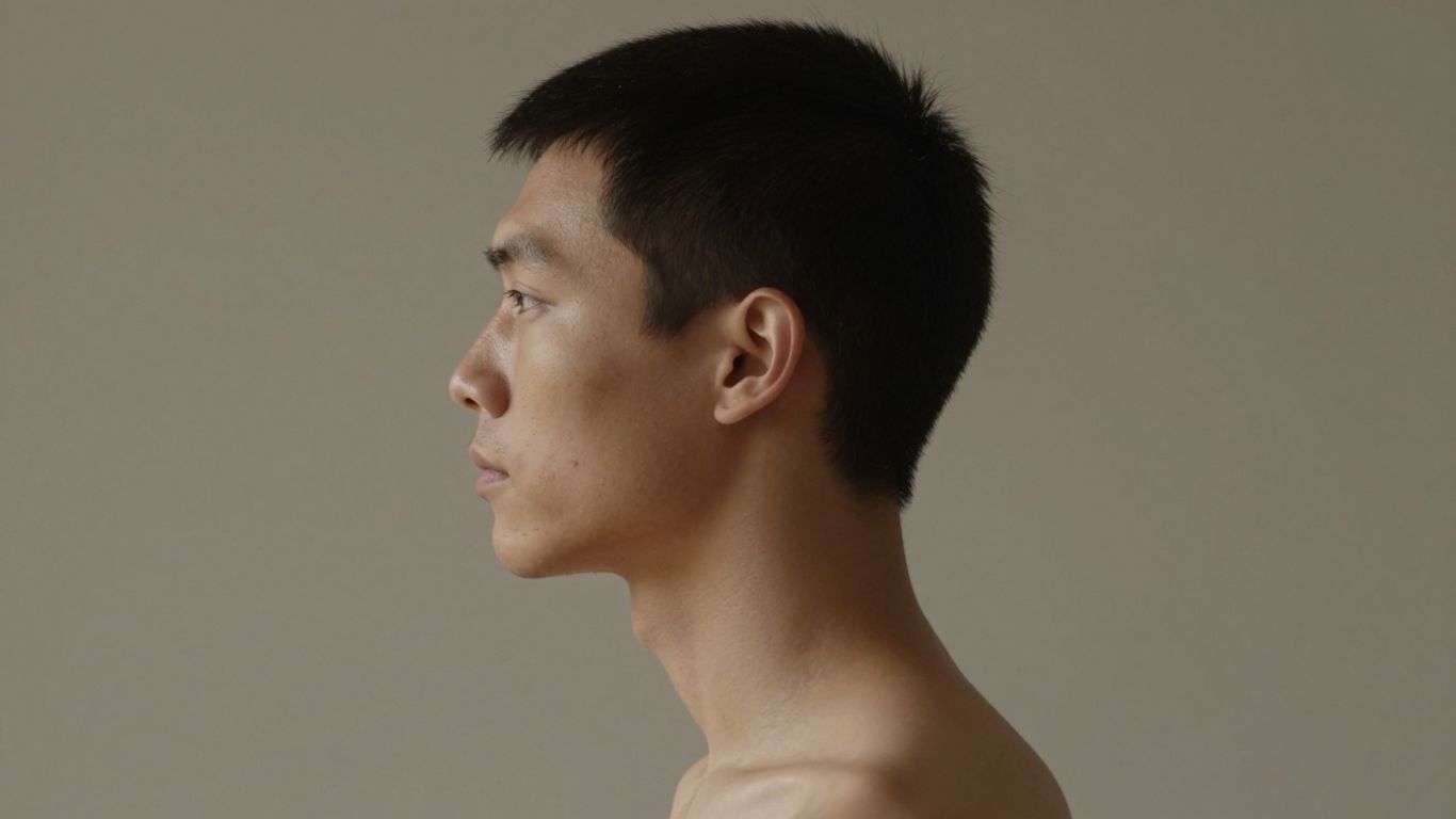 Person with forward head posture, head jutting forward.