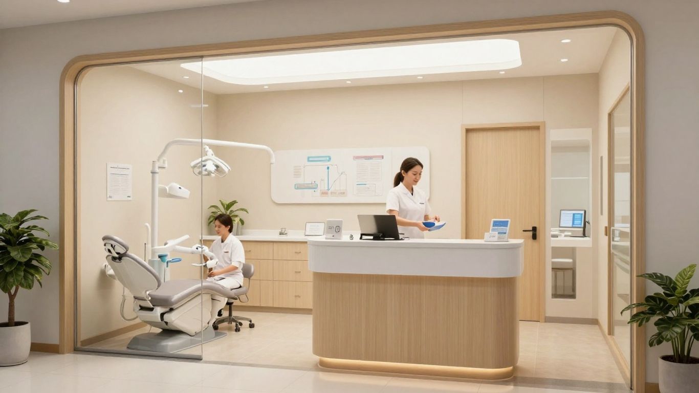 Dentist welcoming patient in bright clinic