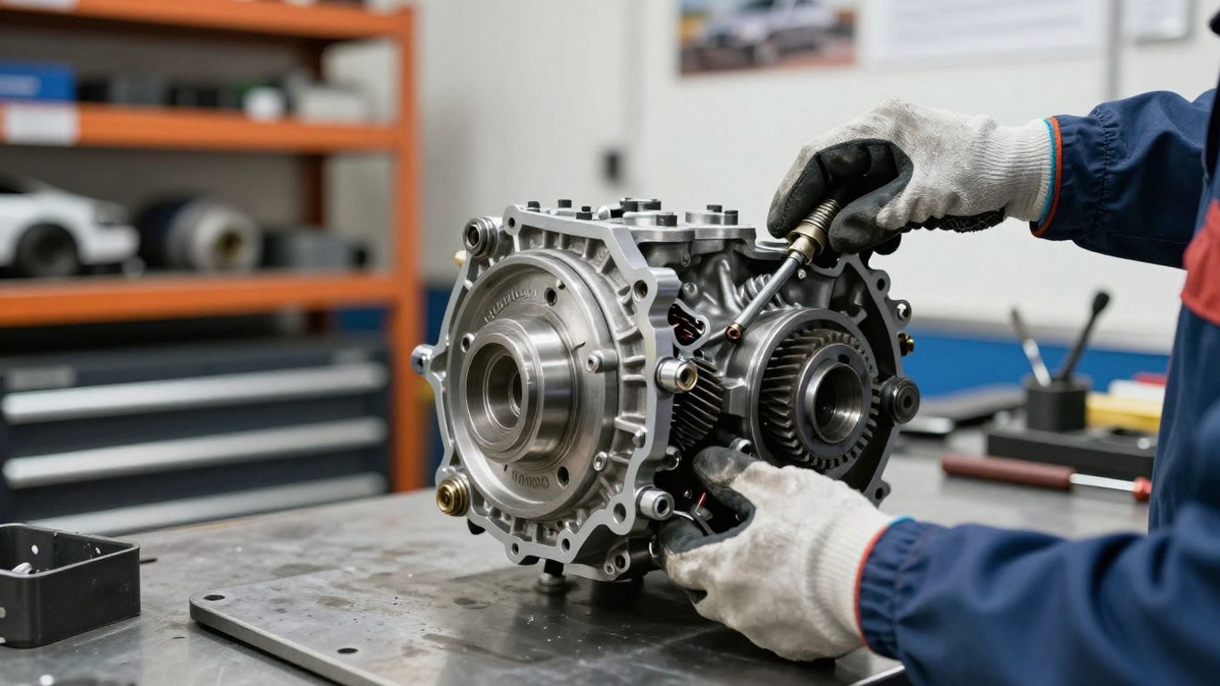 Used Toyota gearbox inspected in workshop