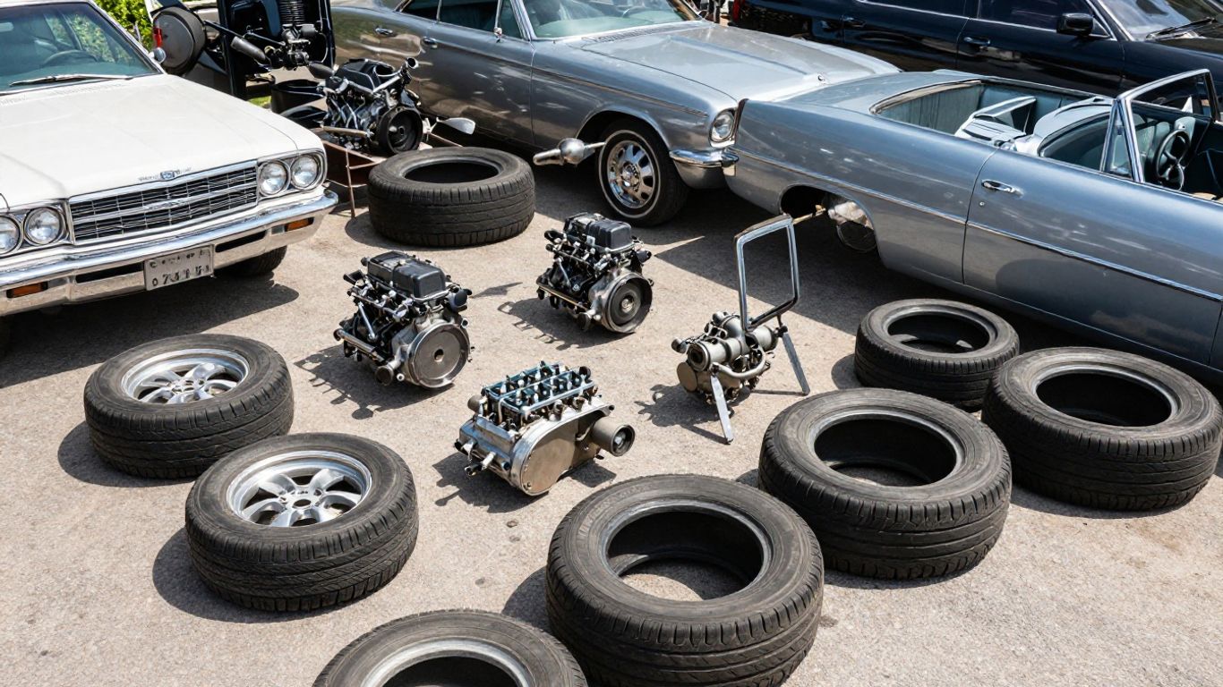Chrysler car parts in an Adelaide wrecking yard.
