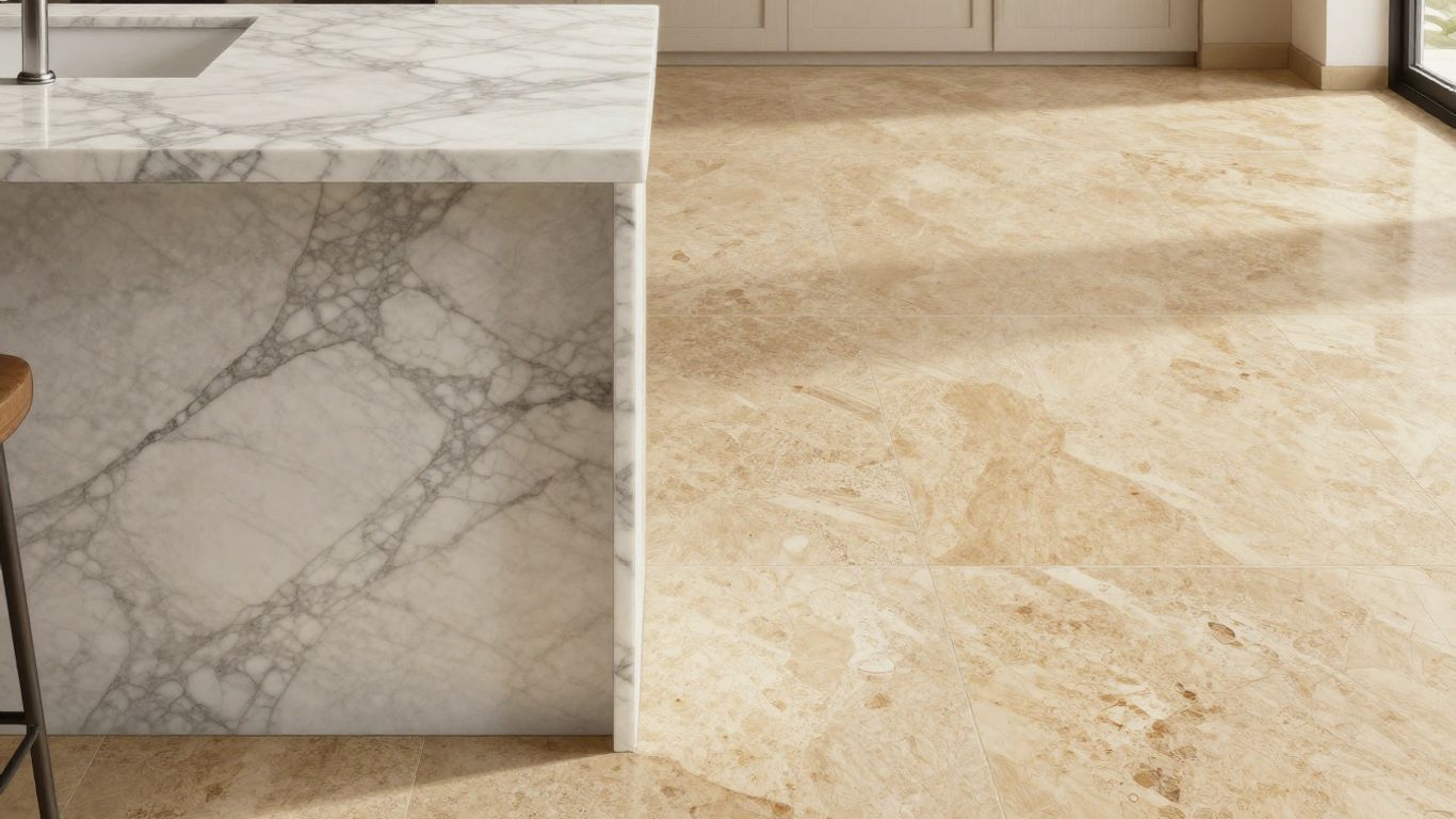 Marble and travertine stone comparison sketch for home design.