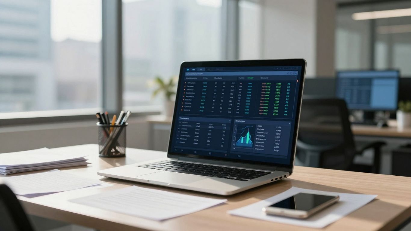 Modern office with transportation logistics dashboard