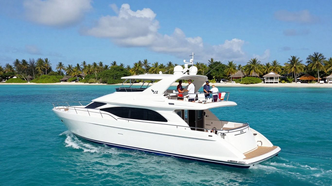 Luxury yacht cruising in tropical blue waters with crew