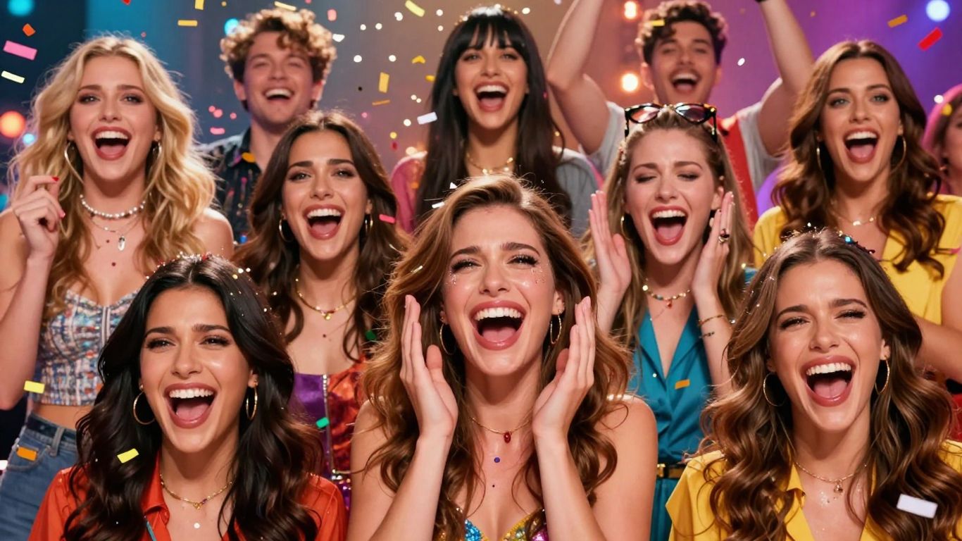 Reality TV stars in dramatic, emotional moments with confetti.