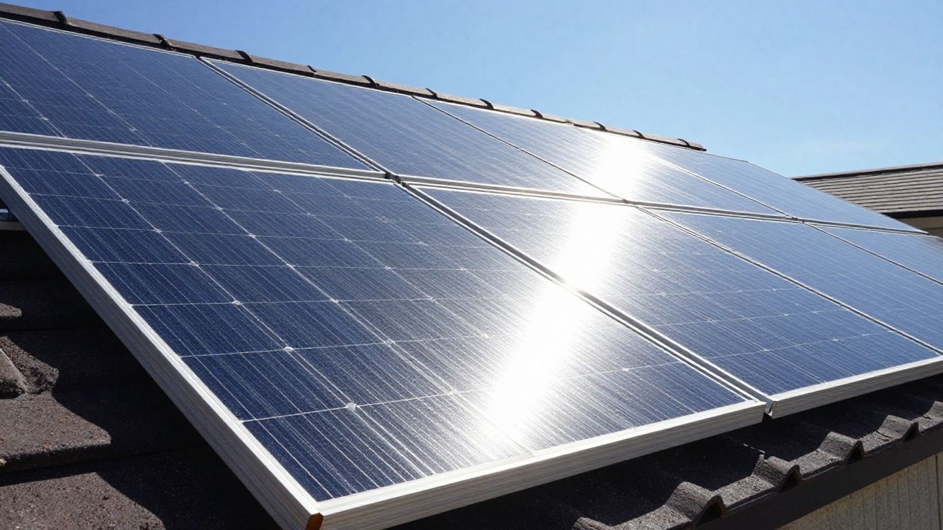 Panel solar en un tejado soleado.