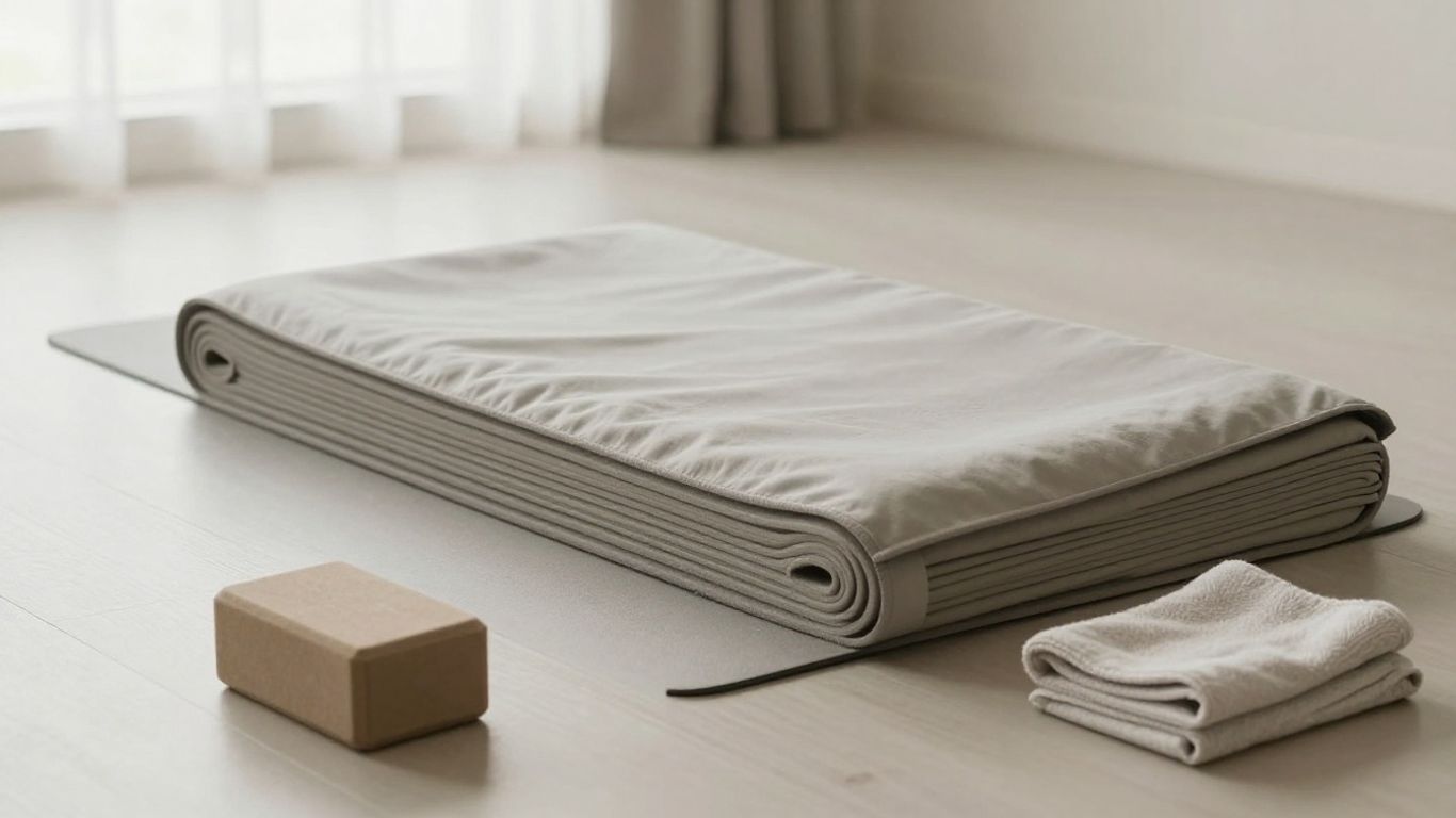 A cushioned yoga mat laid out for practice