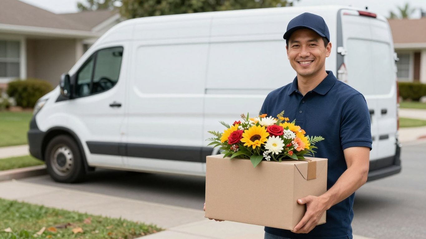 Delivery van arriving with fresh flowers