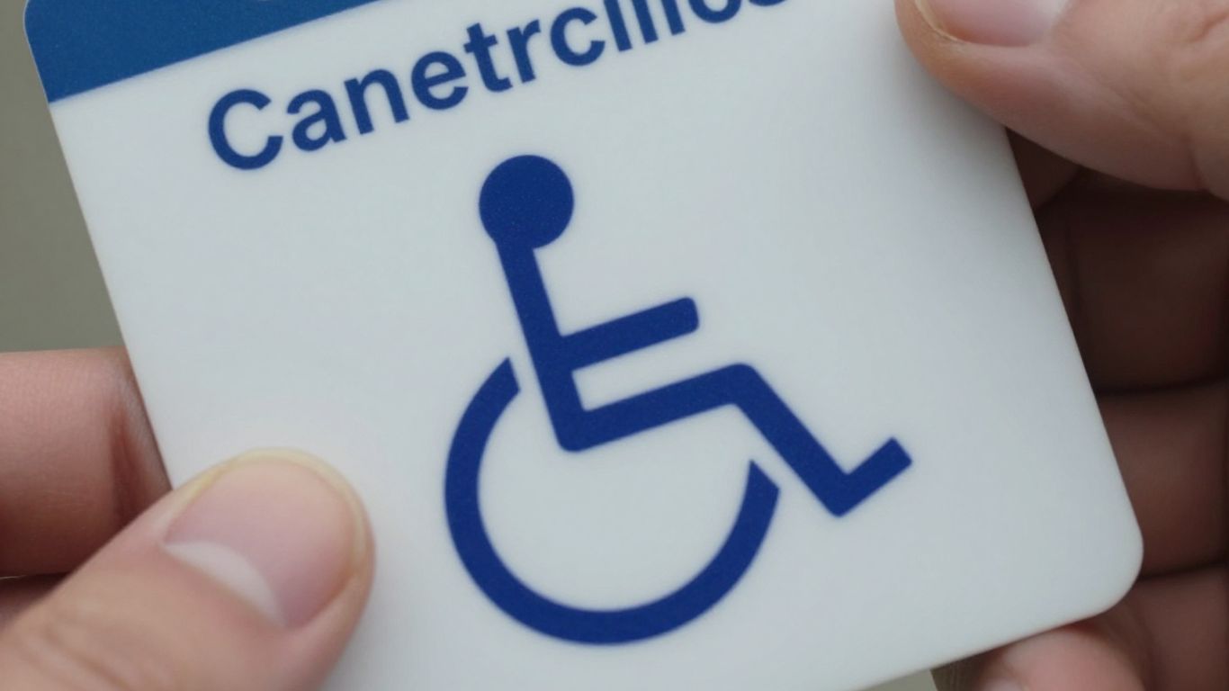 Disabled parking permit held in hand, blue wheelchair symbol visible.