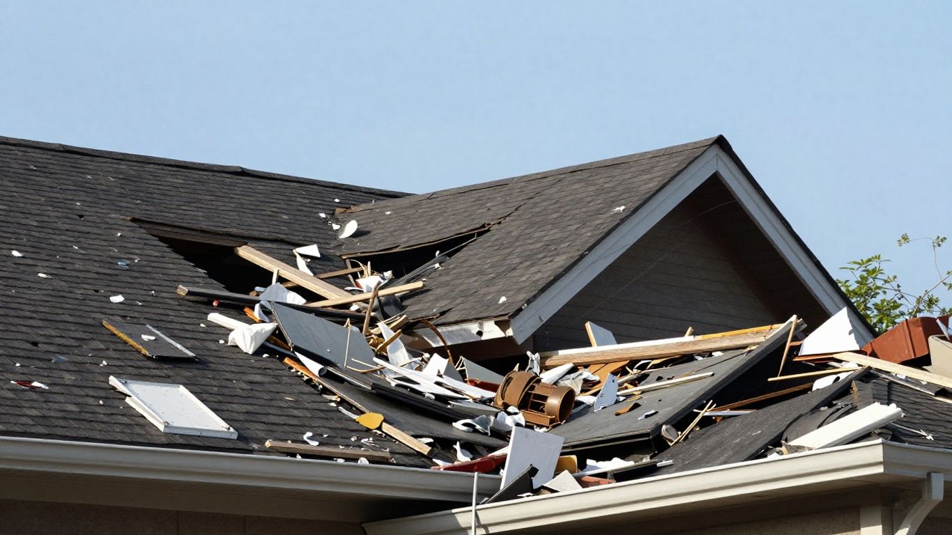 Damaged roof after a severe storm.