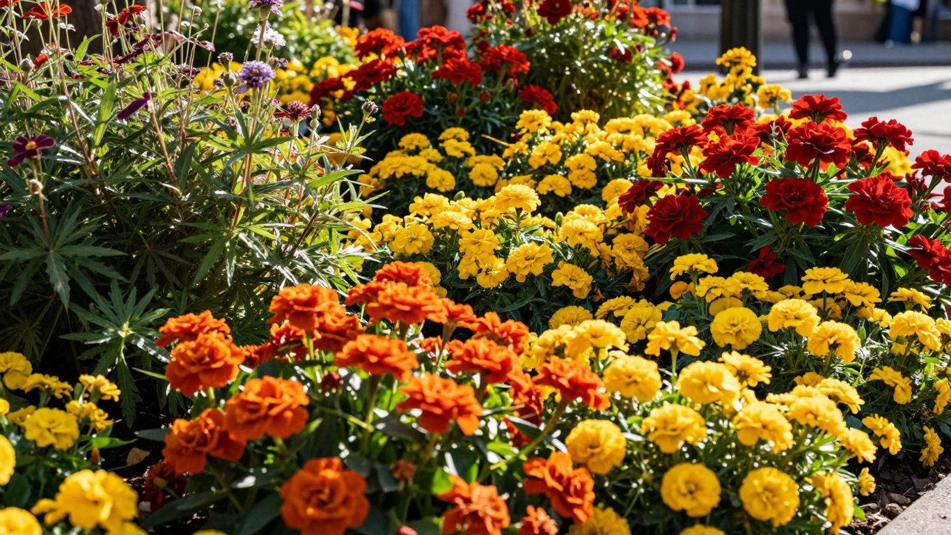Bunte Blumen im Stadtgarten im Herbst