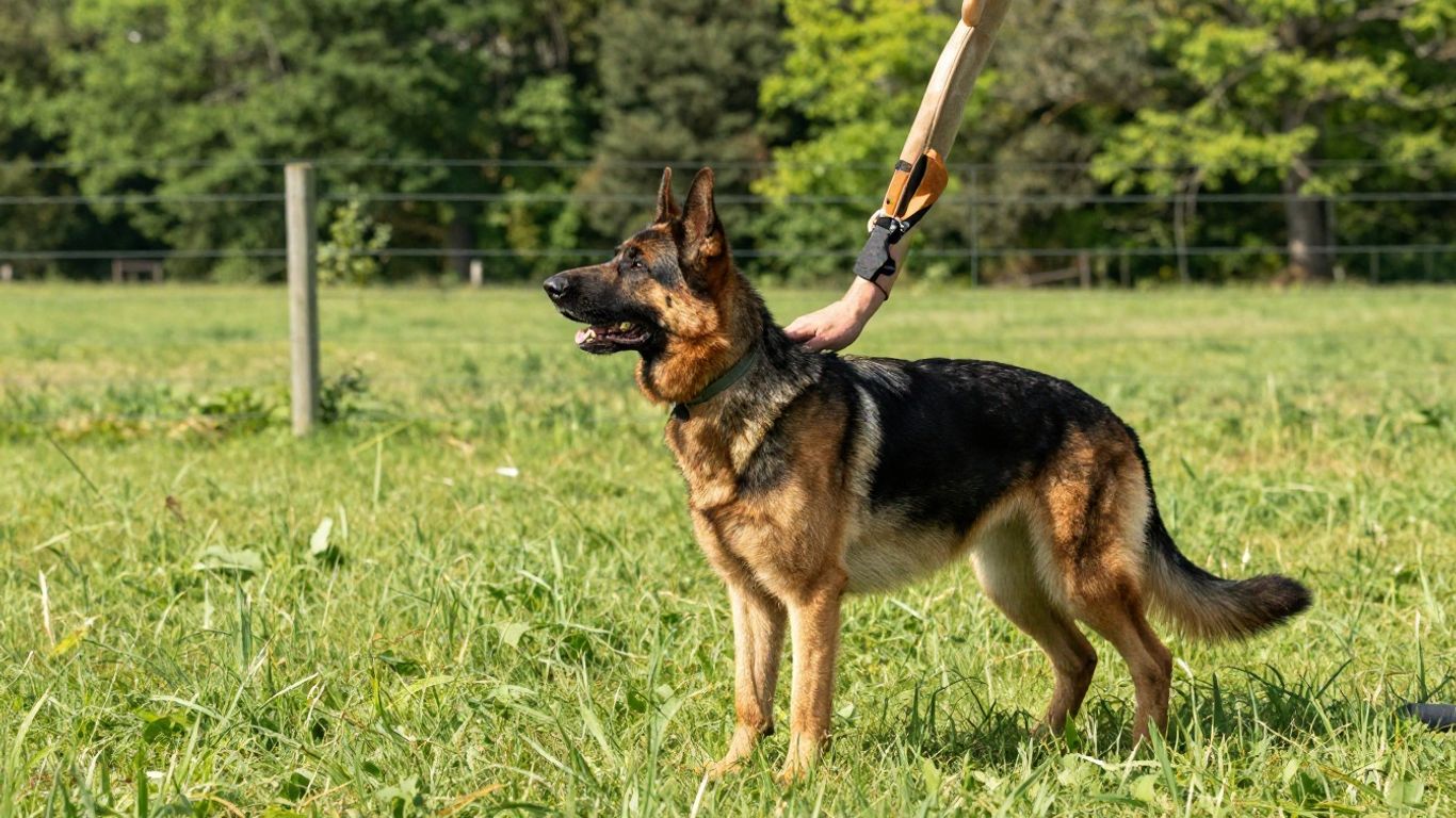 Dog and handler training outdoors near a fence.