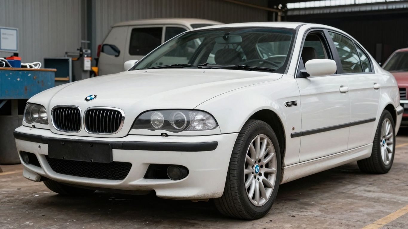 BMW 5 Series car at a wrecking yard.