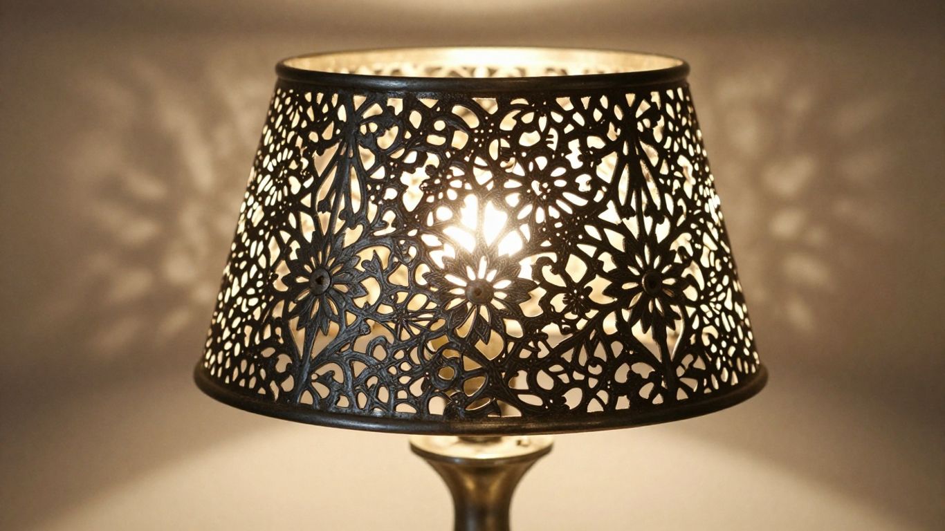 Spencer Pierced Metal Table Lamp with intricate shade
