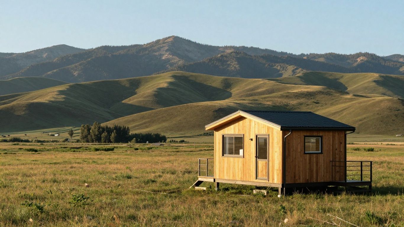 Montana tiny house in a scenic landscape.
