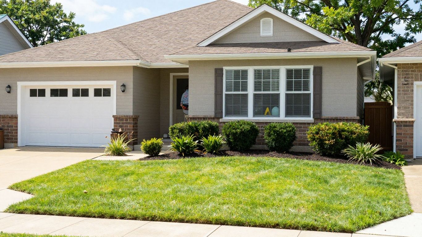 House exterior with a person looking out the window.