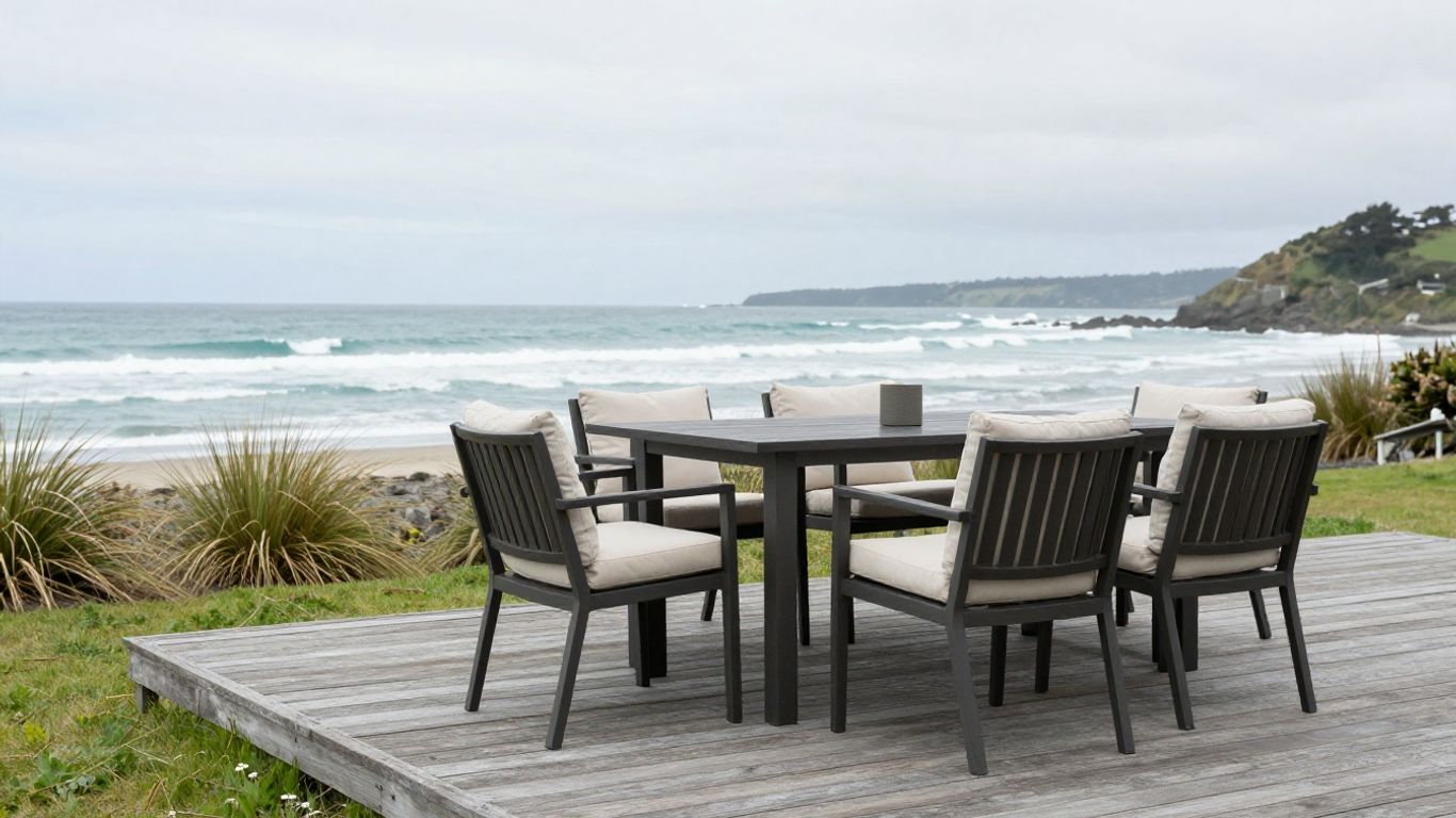 Coastal patio with powder-coated aluminum chairs