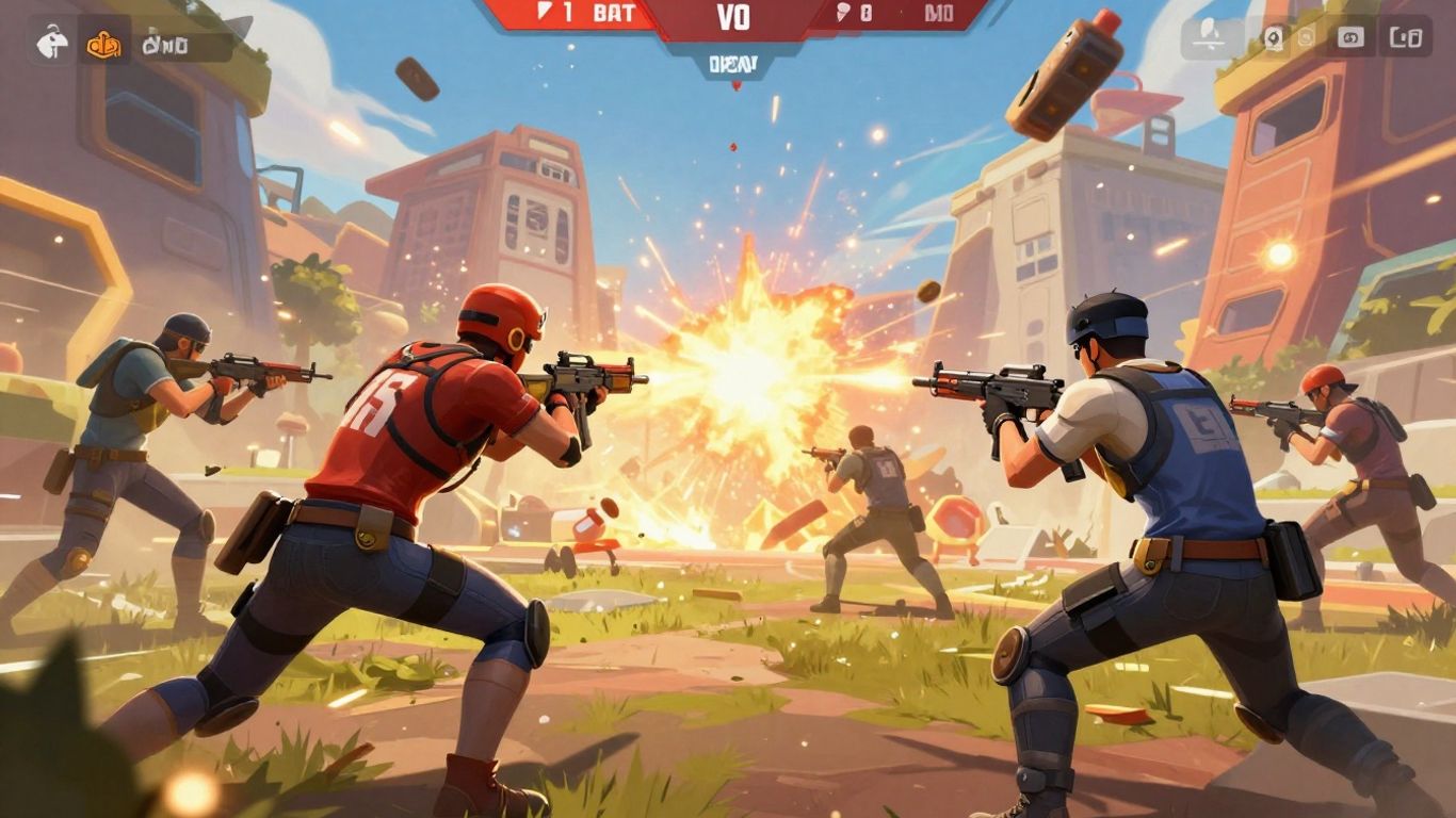 Free Fire characters in battle royale action.
