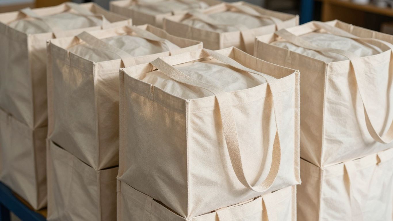 Stacks of wholesale canvas tote bags