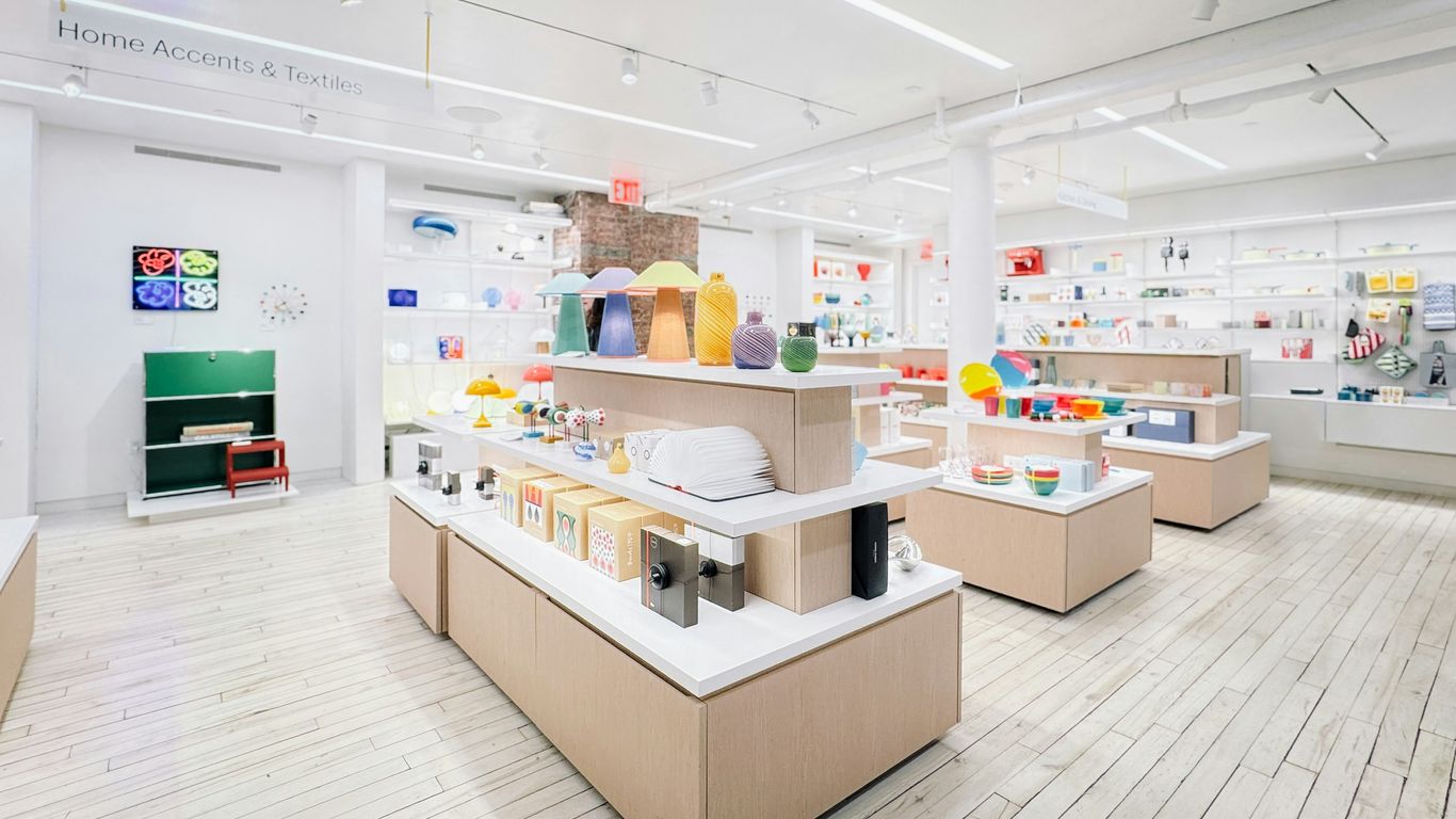A bright modern store interior with yoga apparel