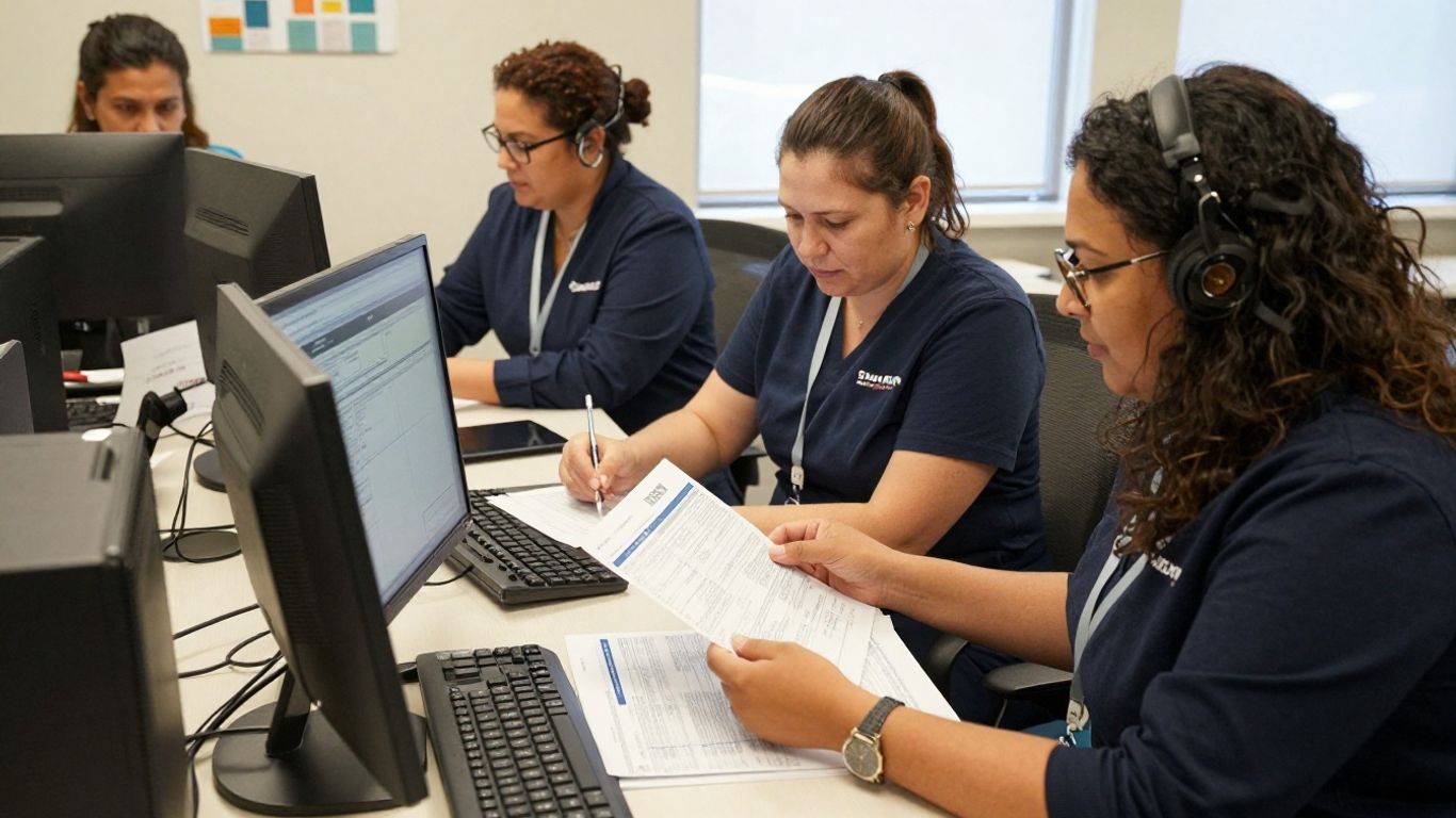 Medical billing team reviewing claims together