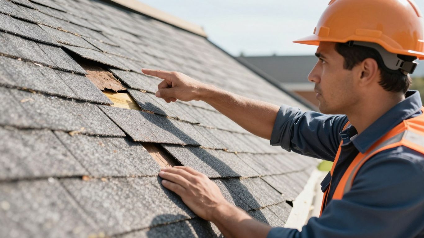Roofing contractor discusses insurance claim with homeowner.