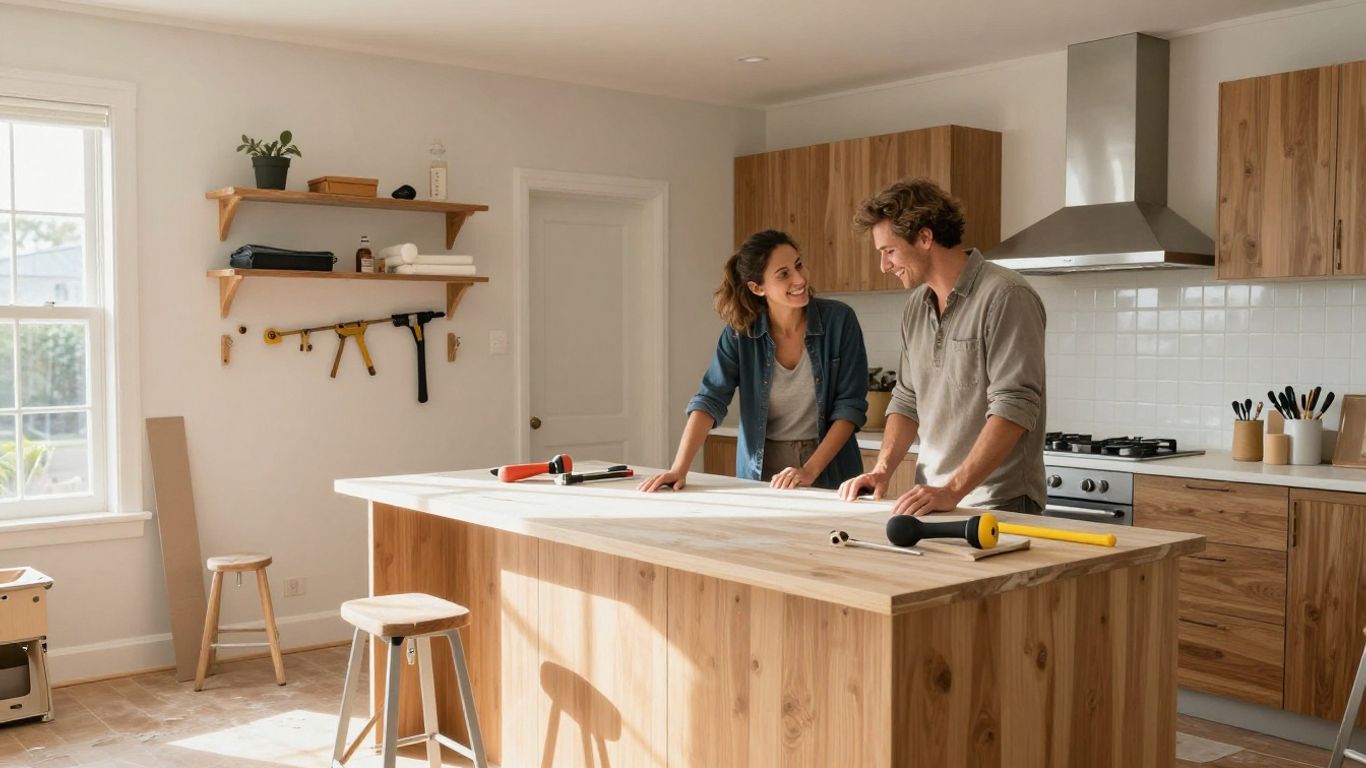 Couple happy with new kitchen renovation in Australia.