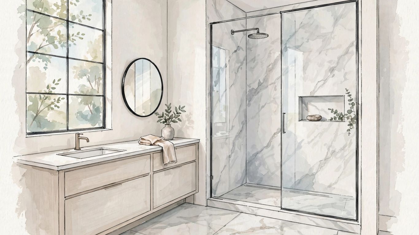 Marble bathroom floor and shower wall