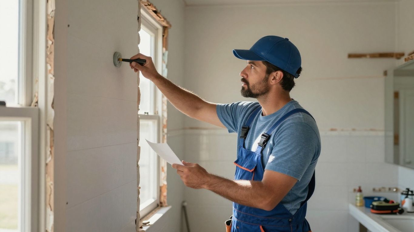Local contractor inspecting home structural details