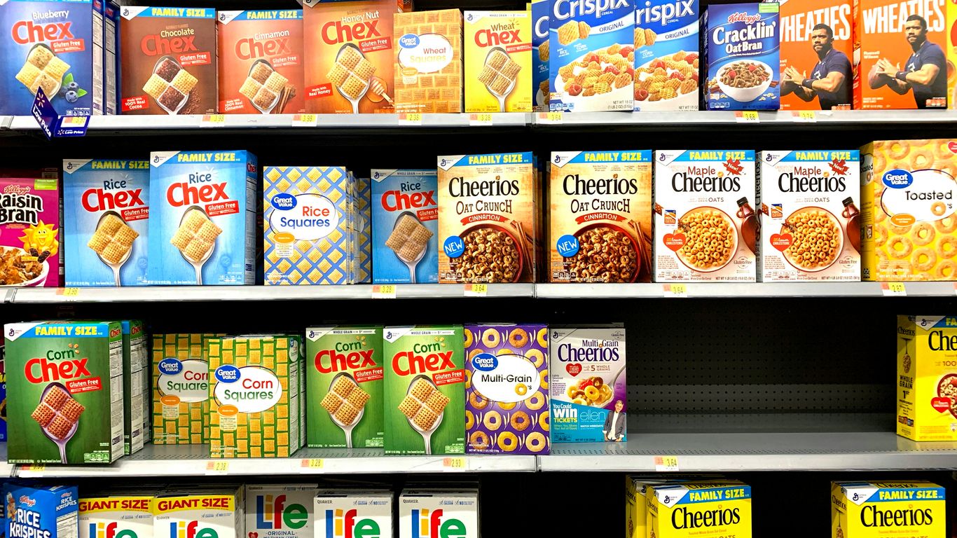 Retail products on tiered shelving