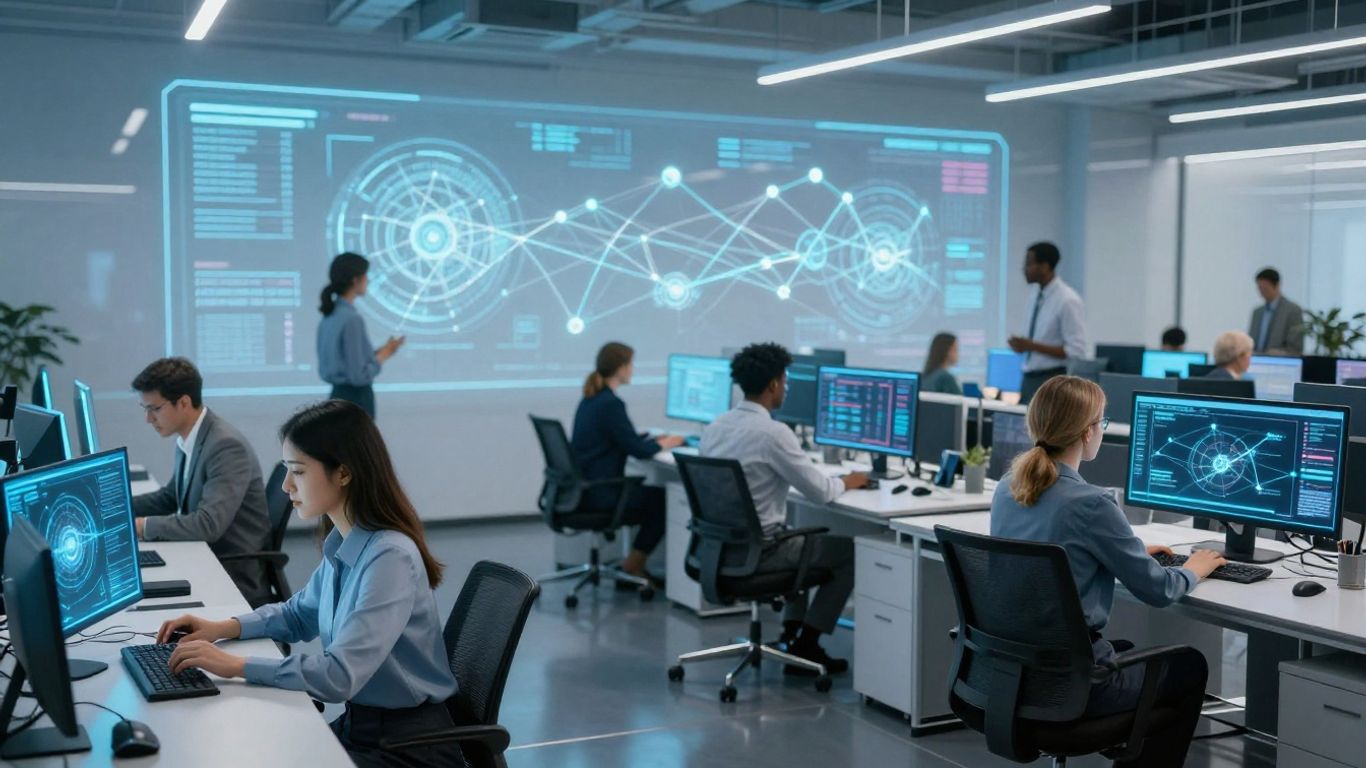 AI hiring technology in a modern office.