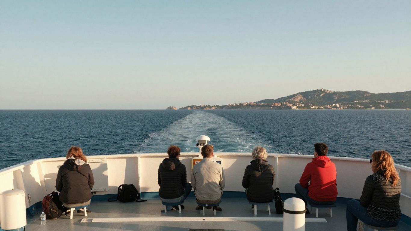 Passengers watching the sea from a ferry deck